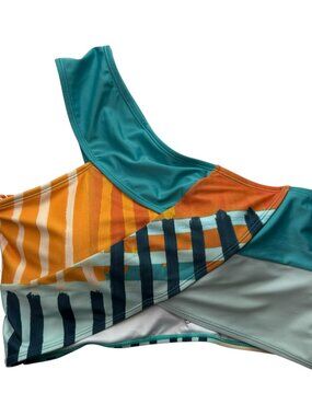 NWT Women's Swimsuit Top Nani Patchwork Crop.  Orange Teal Green.  Size XXL